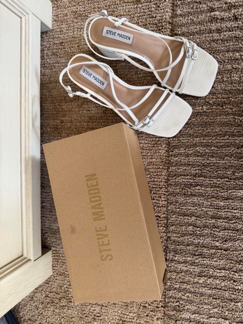 Steve Madden Women's "Arline" White Strappy Square-Toe Heels